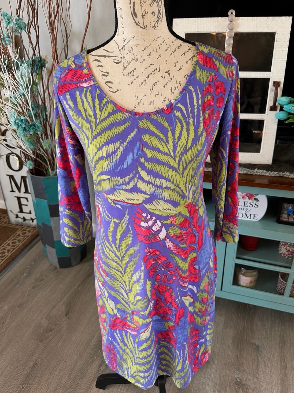Allen B. By Allen Schwartz Purple Floral-Print Midi Dress Medium